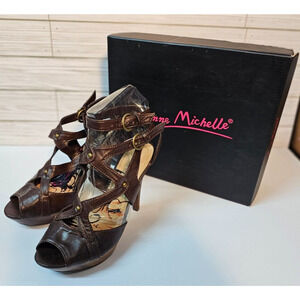 Ann Michelle Clubbin - 28 Brown Strappy Open Toe High Heel Platform Size 7 1/2 M